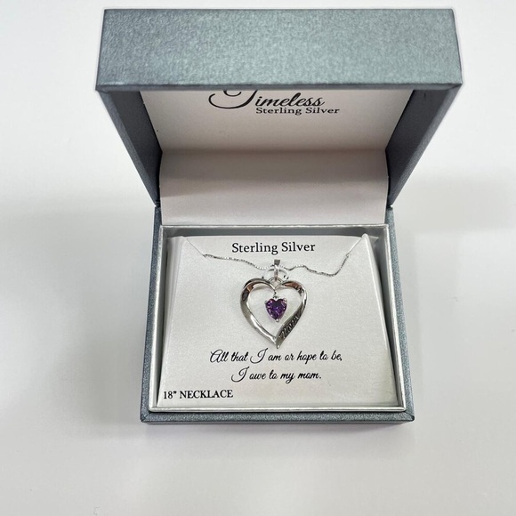 Timeless Jewelry - Timeless Amethyst Sterling Silver CZ Mom I Love You Heart Pendant